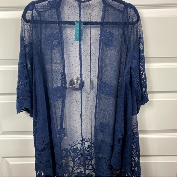 Lace Duster fairy Kimono Blue Oversized Small Floral Long See Through - Picture 5 of 7